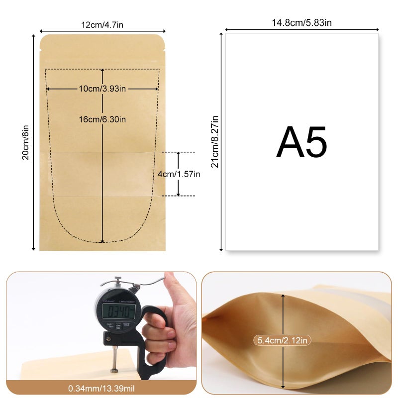 SumDirect Kraft Food Bags with Window - Resealable Kraft Stand Up Pouches, 50Pack 4.7x7.8inches Zipper Food Storage Bags for Packaging - Image 2